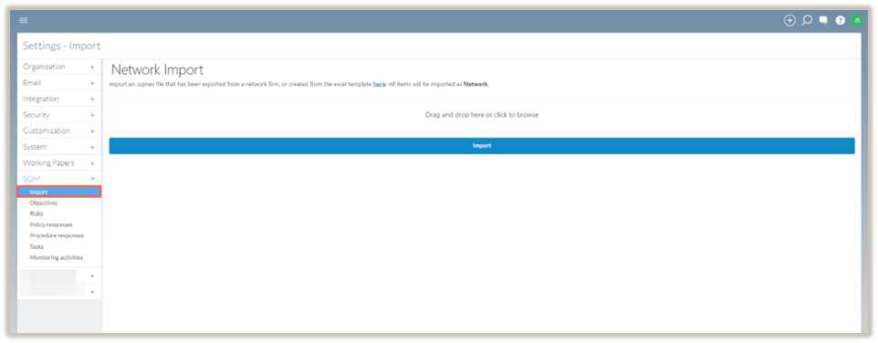 The Import tab of the import settings.