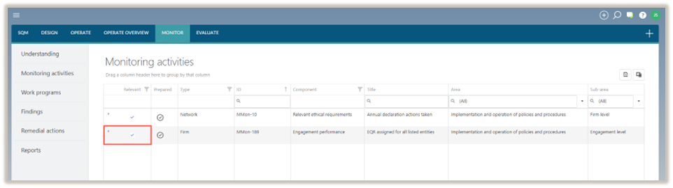 Section to monitor activities.