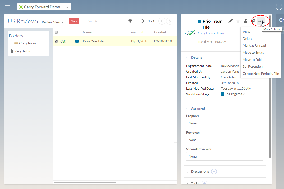 Creating next period's engagement file. 