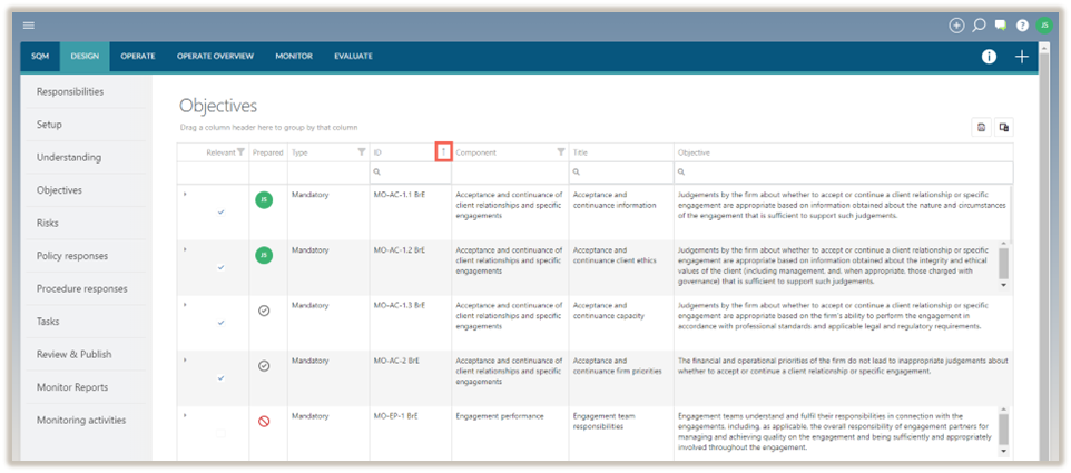 Sort table content by columns.