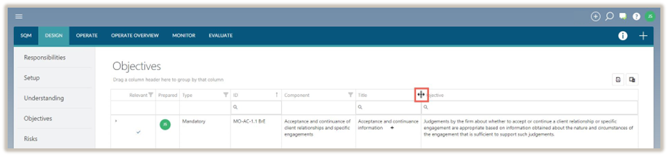 Adjust column size. 