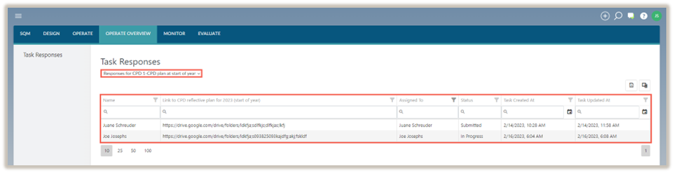 Displayed tasks.