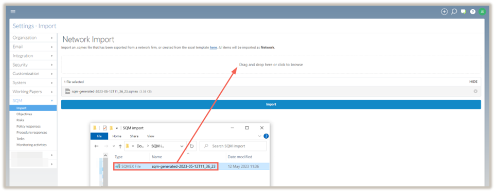 The .sqmex-file(s) import option in the Import tab of the import settings.