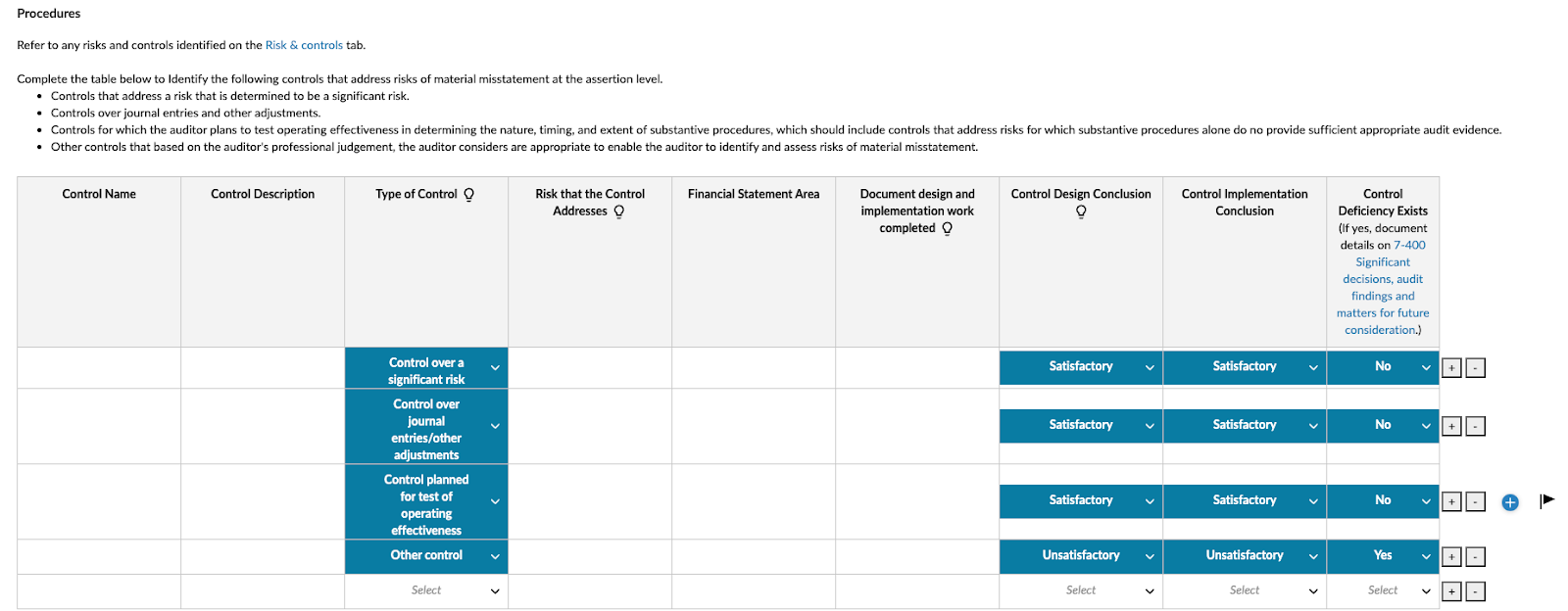 3-300 Controls evaluation - Assertion level controls form.