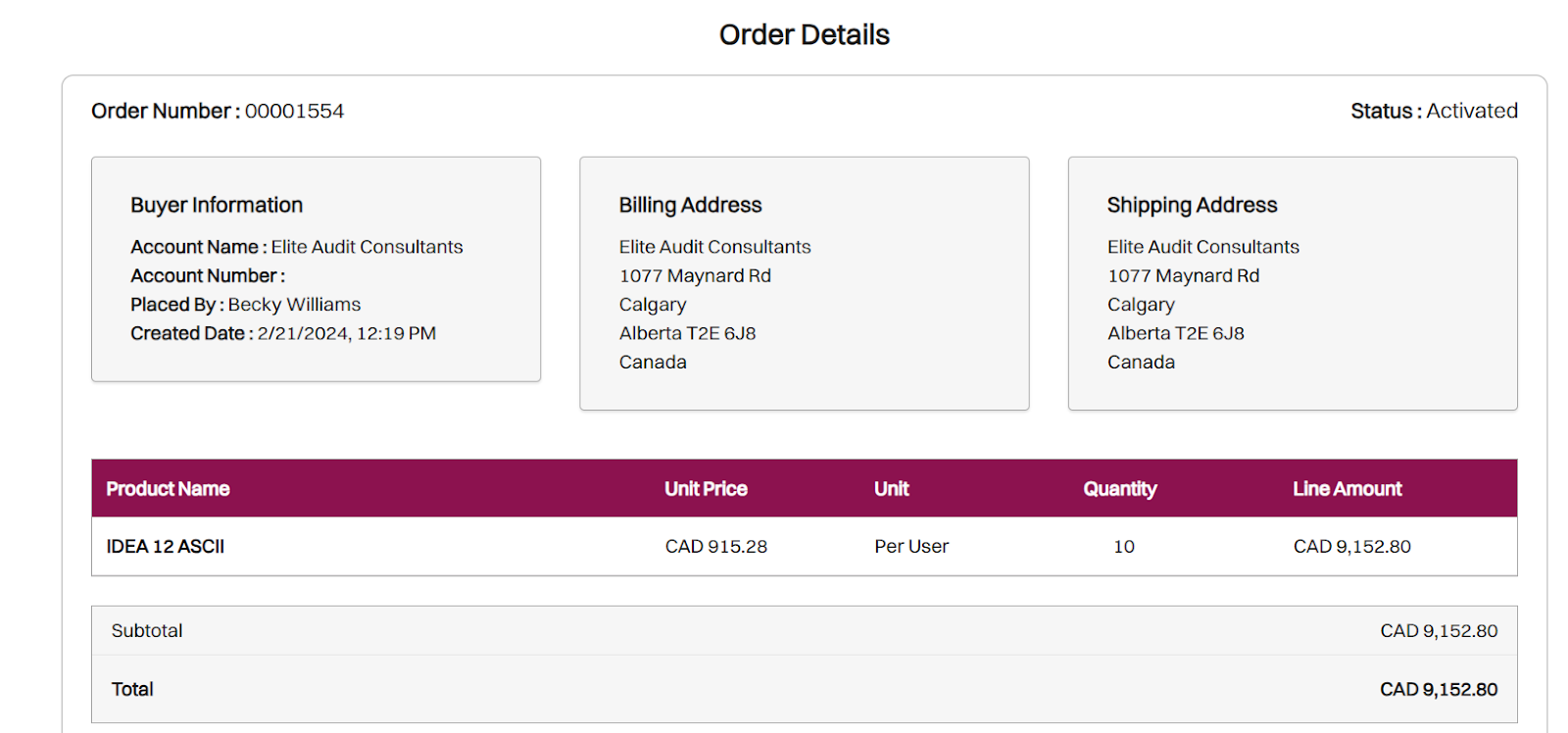 View order details.