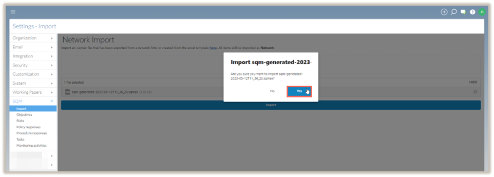 The import process confirmation option of the import settings.