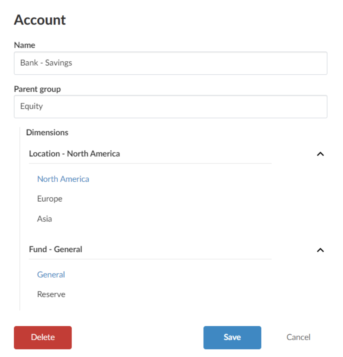 Account properties dialog.