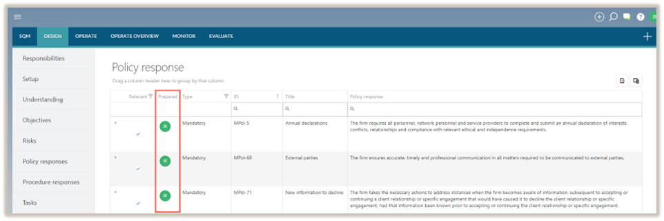 Policy response sign-offs and approvals. 