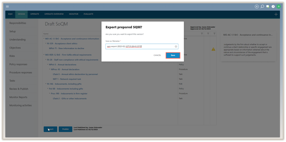 Export the prepared SoQM.