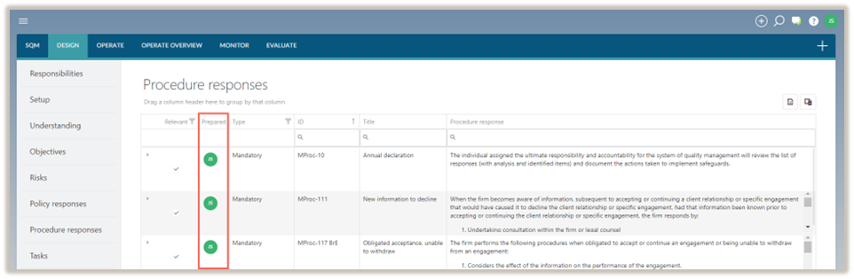 Procedure response sign-offs and approvals.