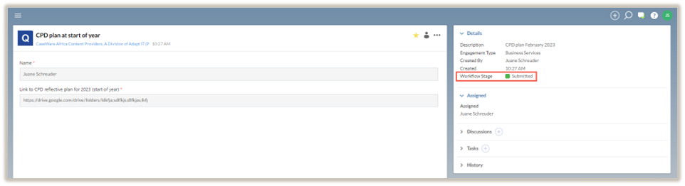 Form status changed to Submitted. 