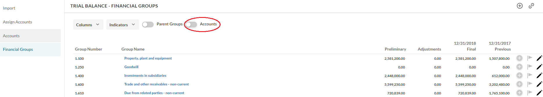 How to disable the Accounts option to view only groups.