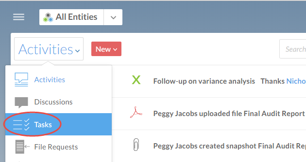 Select Tasks from the Activities menu