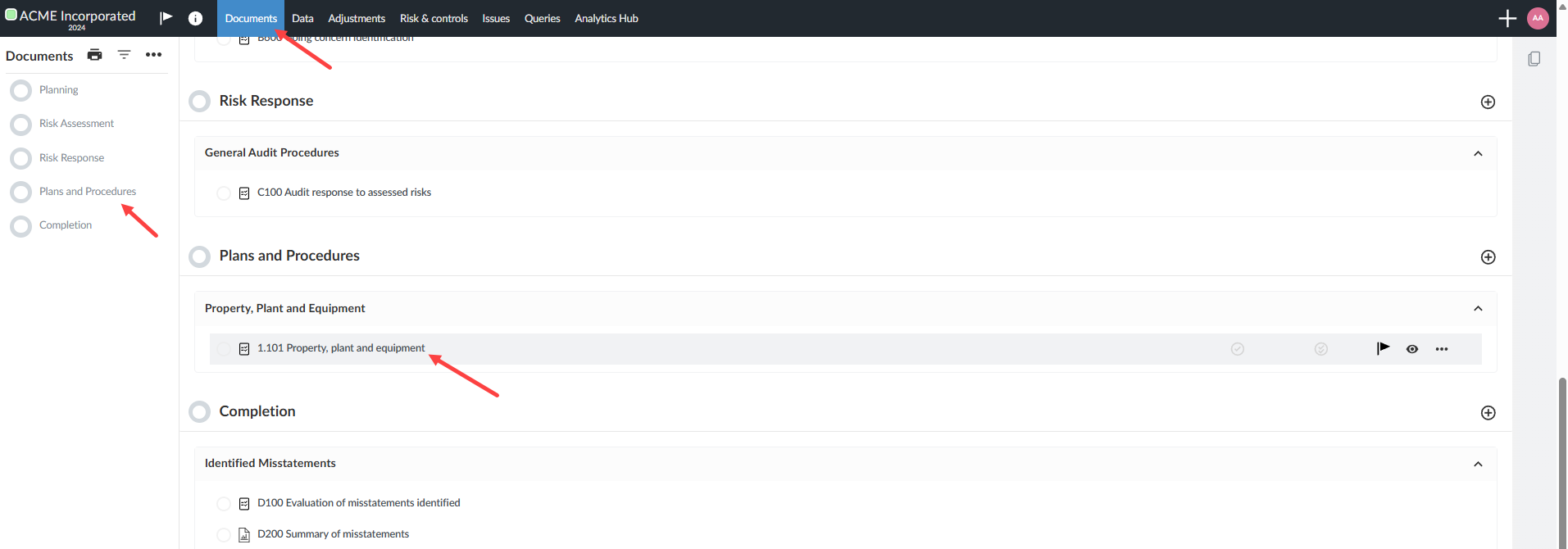 The user interface for selecting a document checklist with Analysis enabled.
