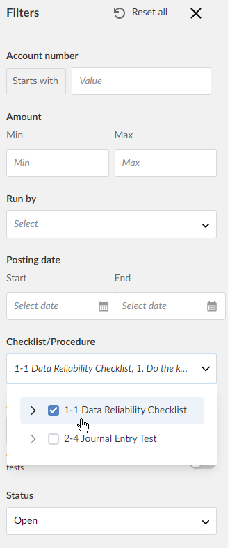 Setting up filters on aggregate results from multiple analytic tests.