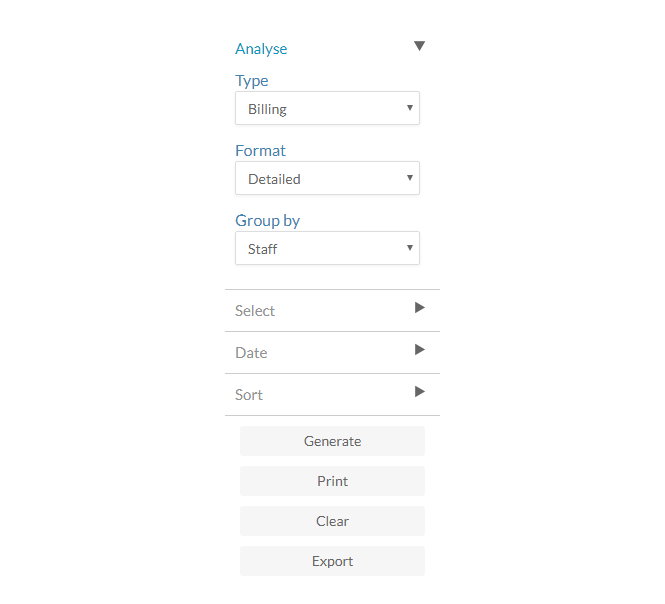 The Analysis sidebar with the Billing report type selected.