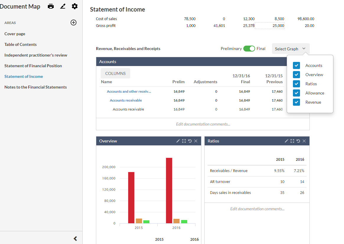 Customize charts, tables and graphs.