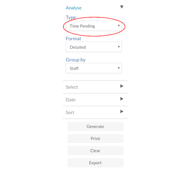 Time Pending in the Type drop down menu.