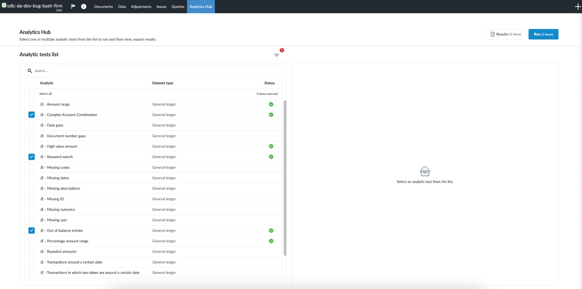 The user interface for Analytics Hub