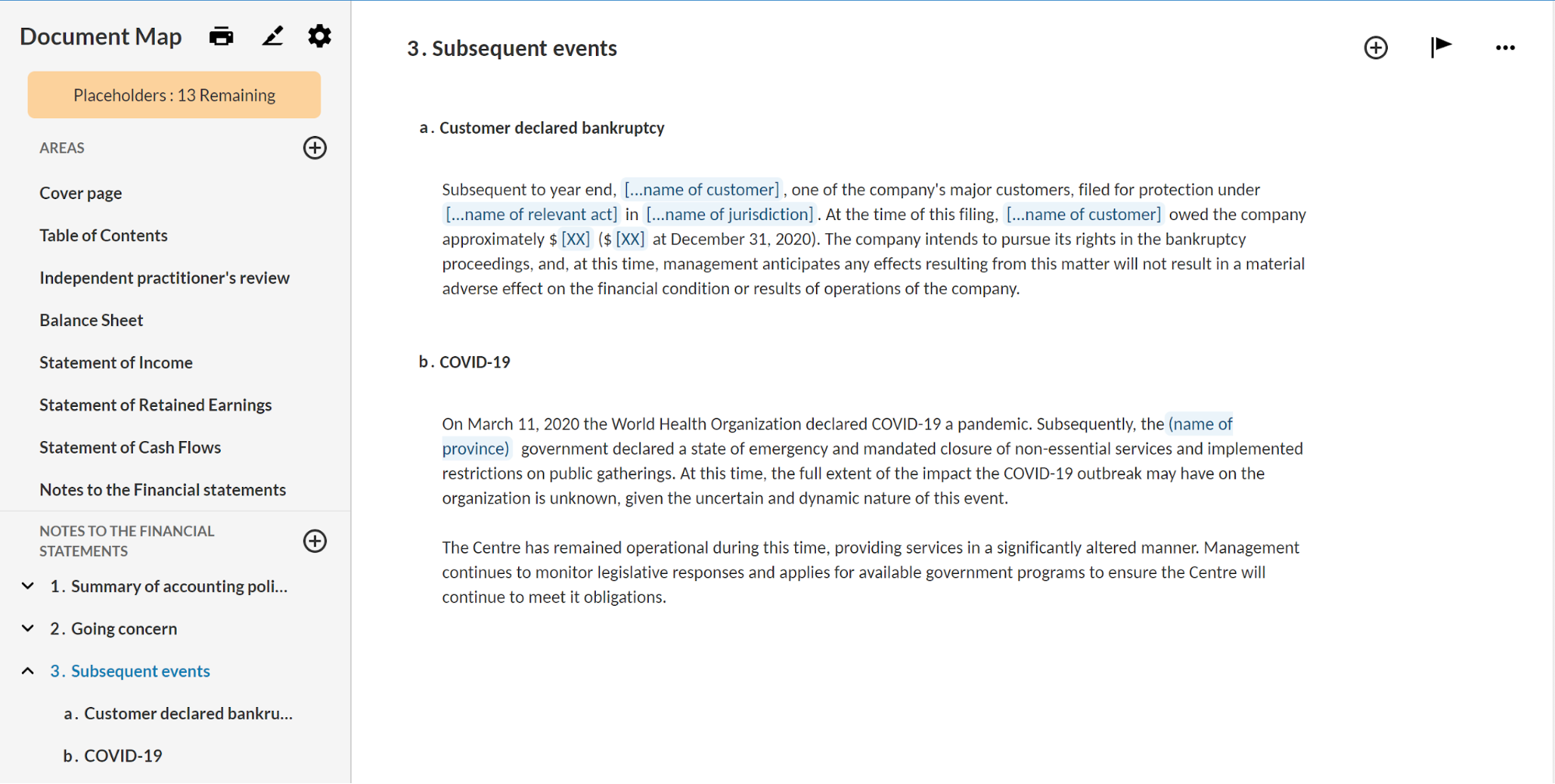 The Subsequent events COVID-19 update.