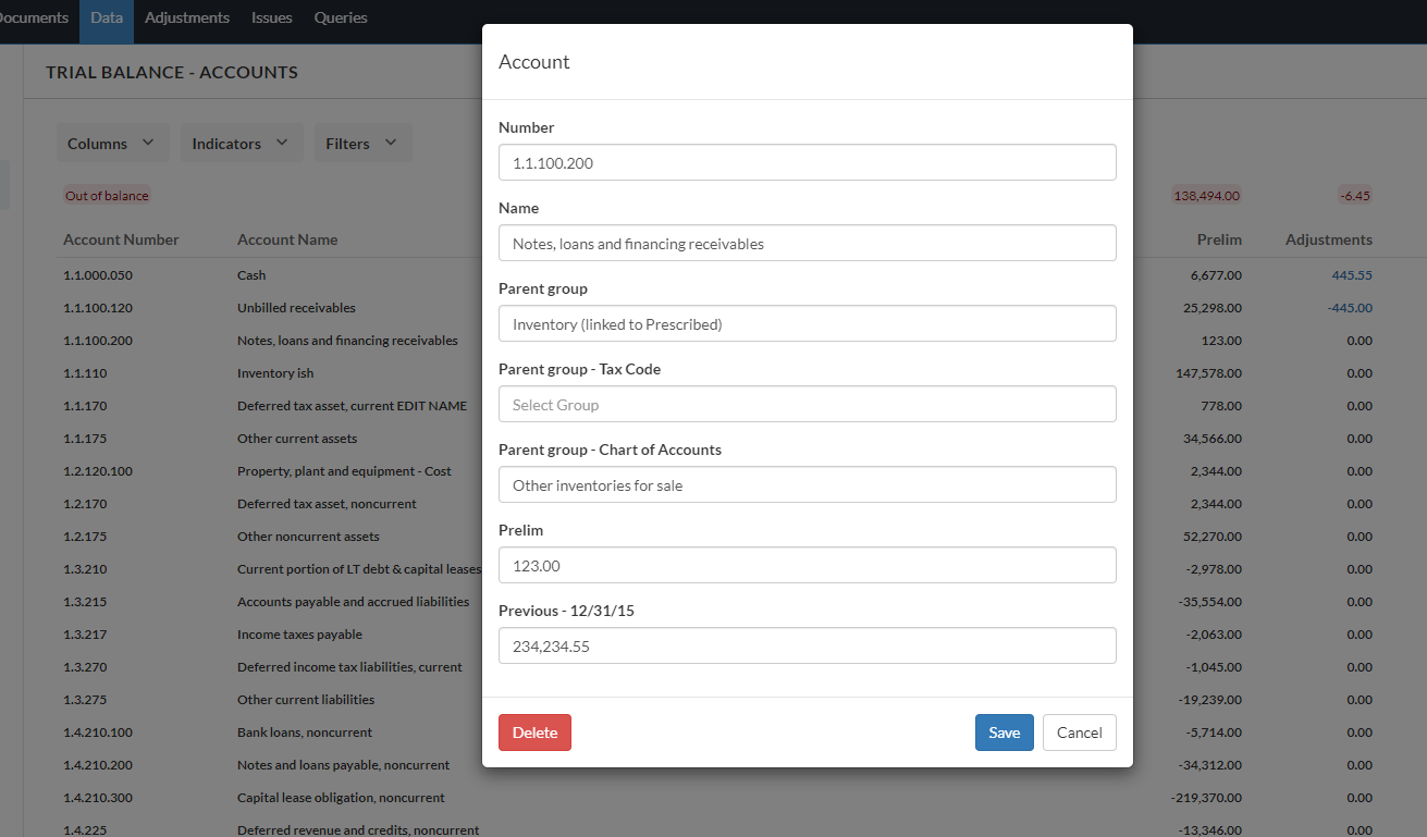 Edit account properties.