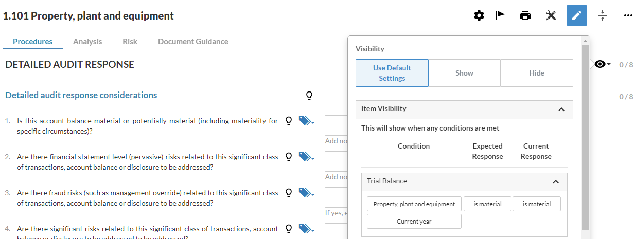 Visibility settings.