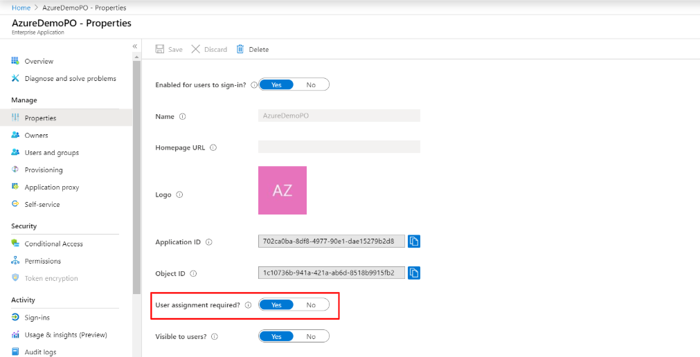 Set User Assignment Required to Yes.