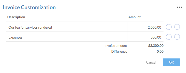 The invoice customization dialog.