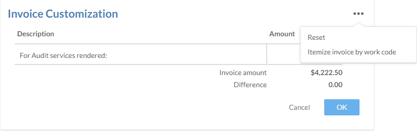The Invoice customization dialog.