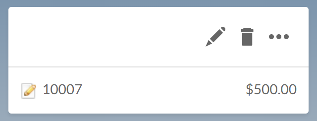 The Edit and Delete icons displayed after the selection of a draft invoice.