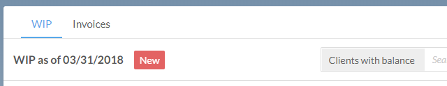 The New button displayed on the WIP tab.