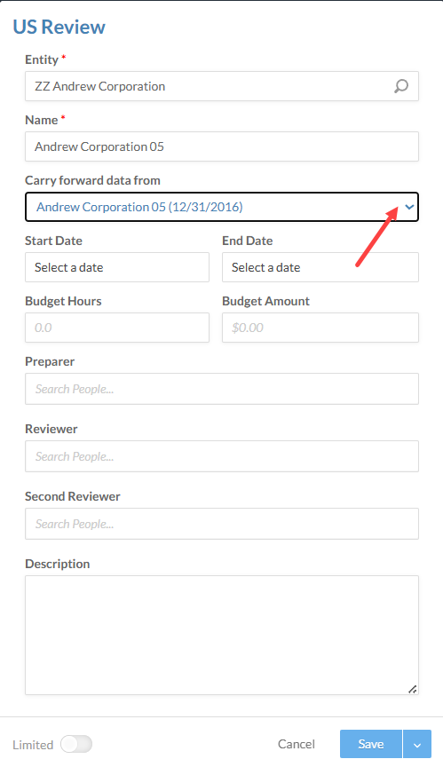 Carry Foward dialog from a new engagement