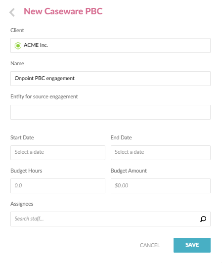 New Engagement dialog.