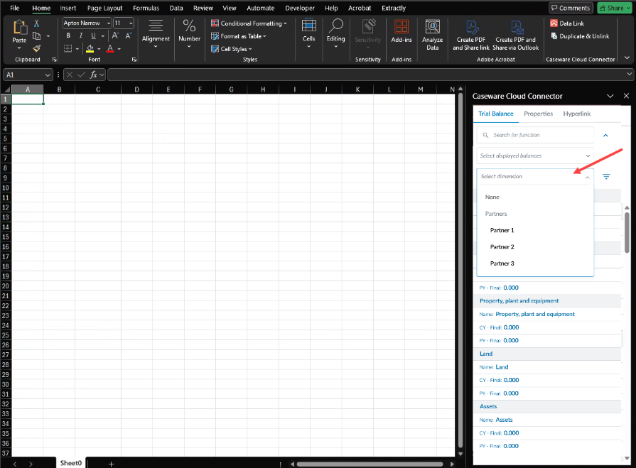 The user interface for selecting dimensions in Cloud Connector.
