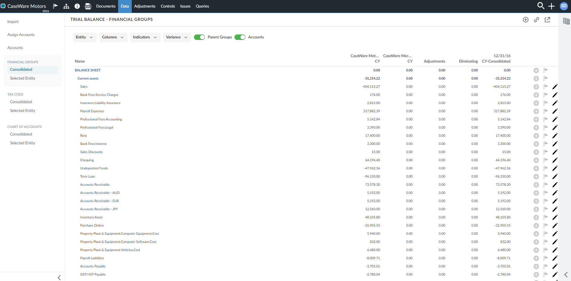 The Consolidated view for financial groups.