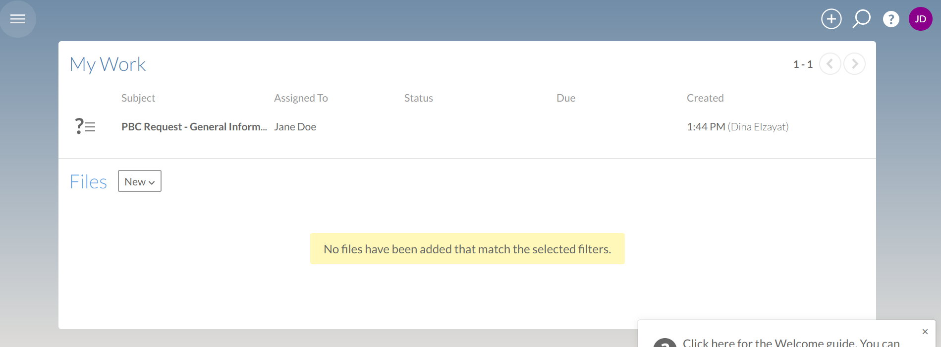 Clients receive a notification and the PBC Request document is available once they log in to Cloud.