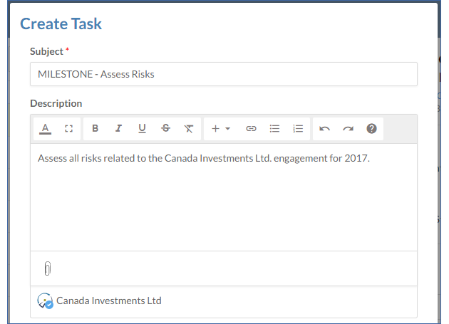 Enter a subject line and description. The task is already automatically attached to your client file.