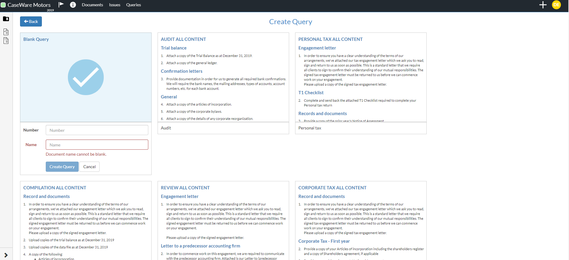Create query using the Buult-in templates
