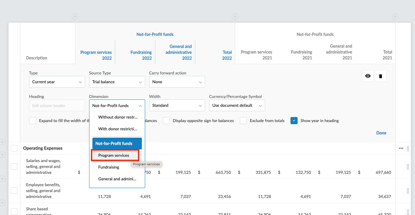 Dimension drop-down with options to select different dimension categories.
