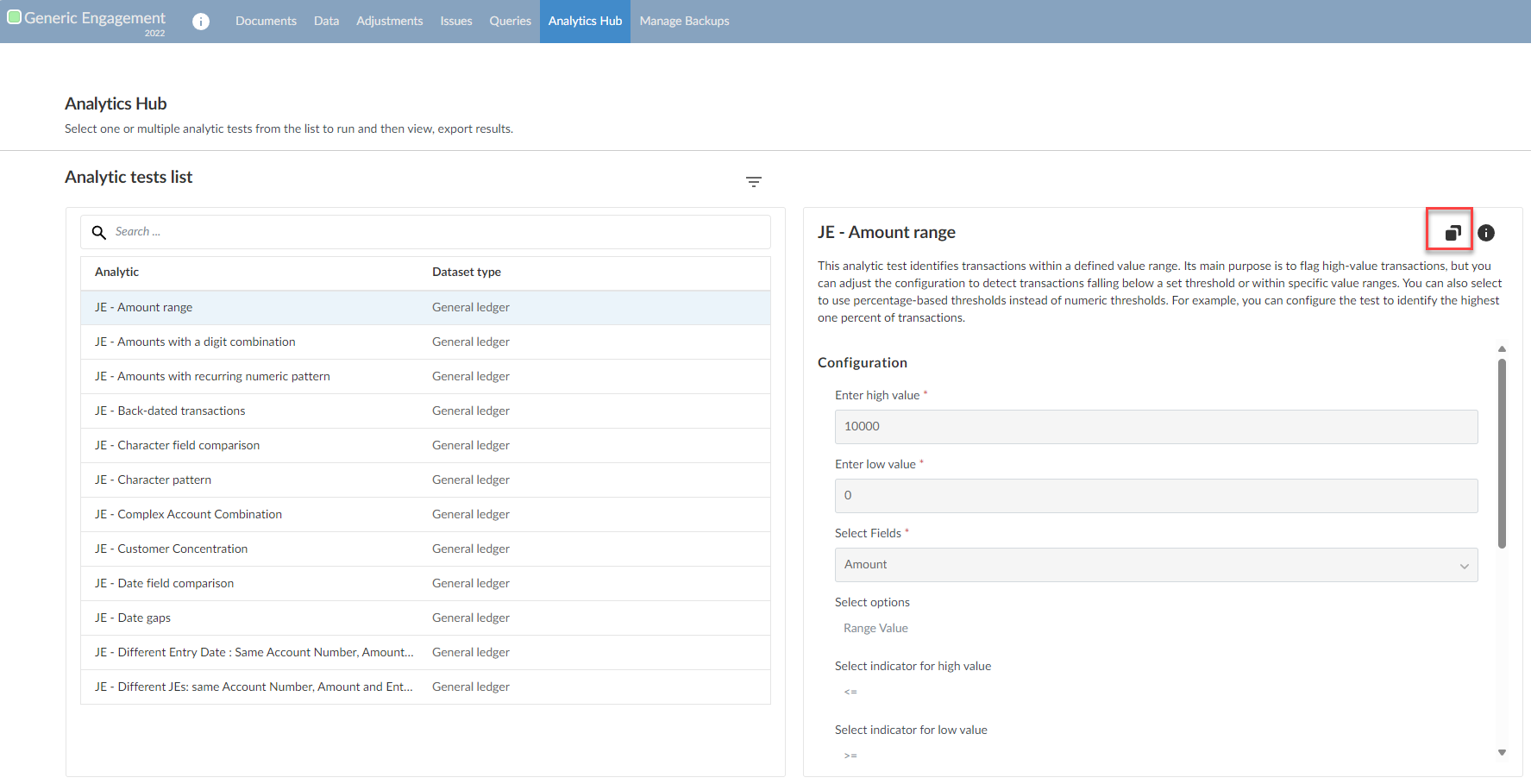 Duplicating an analytic test to make customizations to the duplicate test.