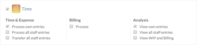 A list of available permissions associated with the Time app.