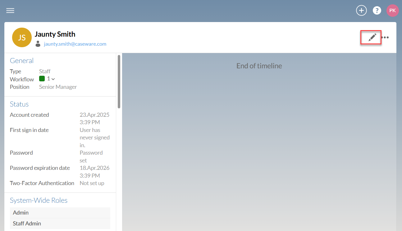 Editing a user account.