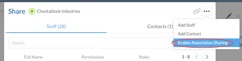 Enable association sharing to give all entities in an association the same security settings.