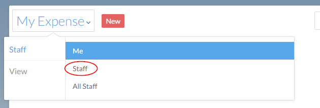 The Staff option in the My Expense drop-down menu