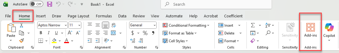 Selecting Add-ins.