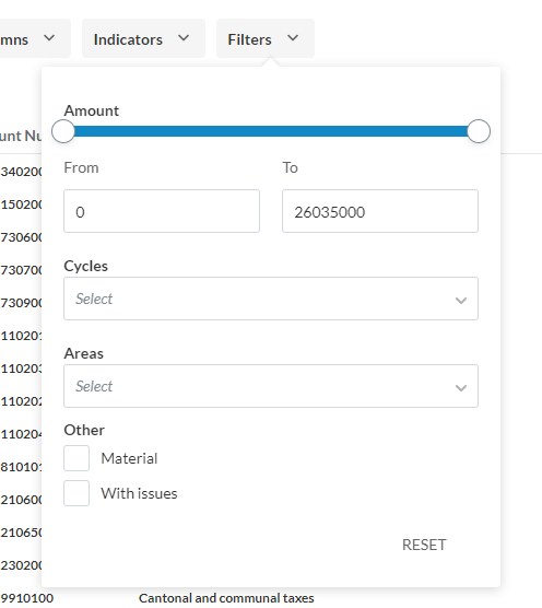The Filters drop-down.