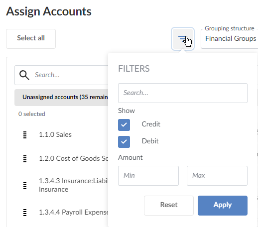 Filtering unassigned accounts.