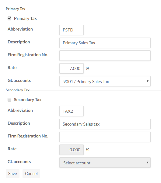 Tax settings