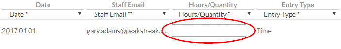 Using the Import Time and Expense Entries dialog to correct a cell with missing data.