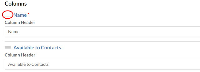 The reorder icon lets you change the order of columns in your view.